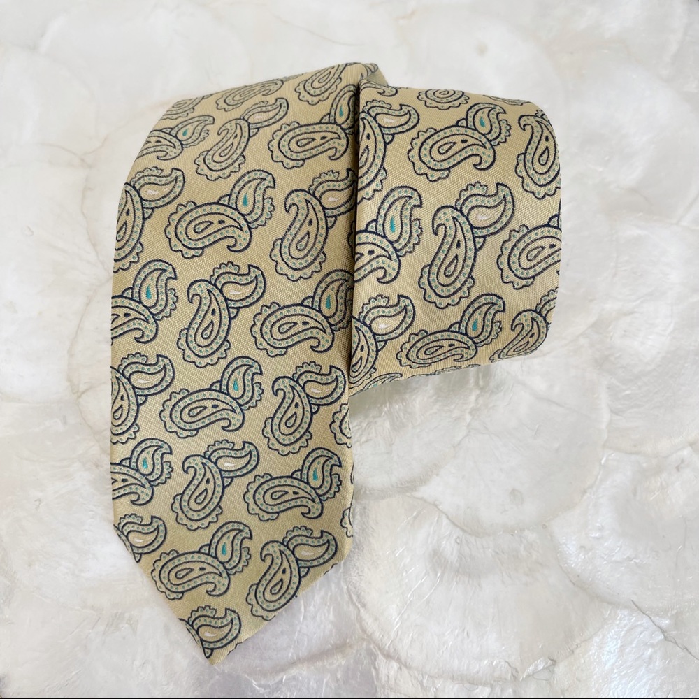 Yellow & Blue Paisley Handmade Men’s Silk Tie Classic Groom Skinny